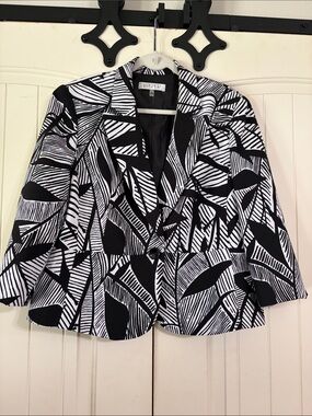 Kasper Black & White Geometric Single-Button Blazer Size 16